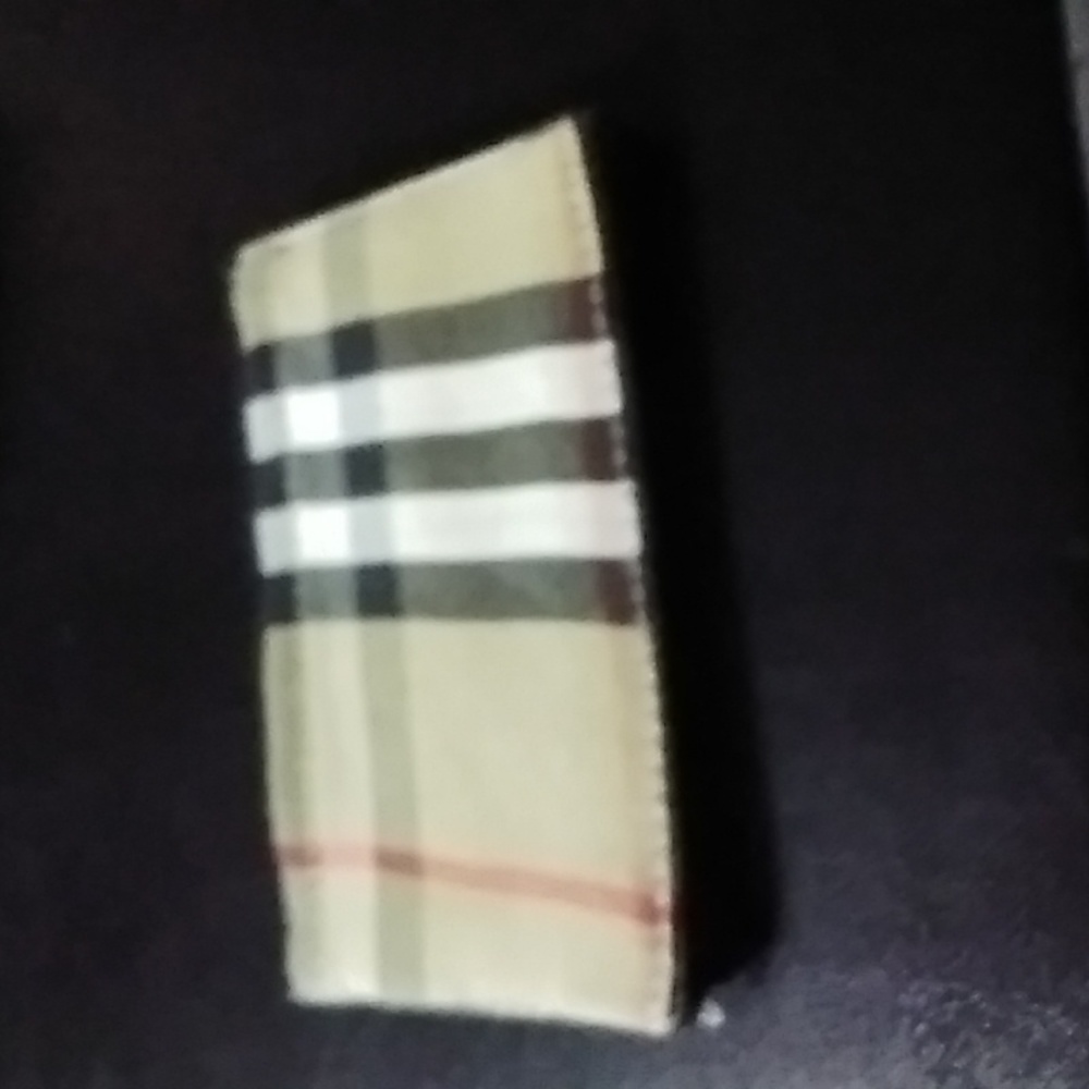 Men's leather wallet. Burberry fabric. Black.